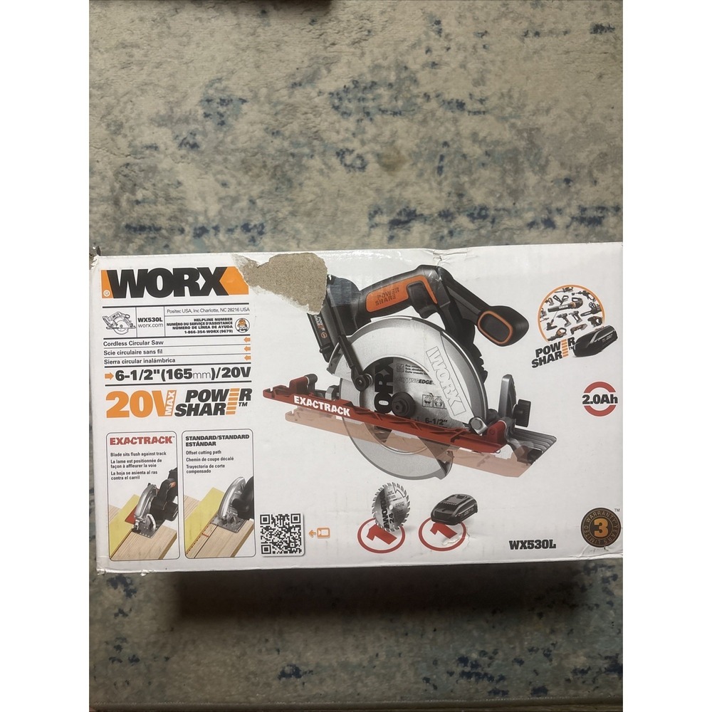 Worx WX530L Cordless 20V Power Share 6.5" ExacTrack Circular Saw Full Set